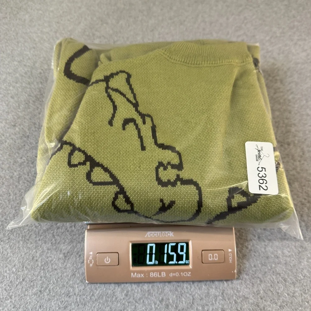 Angry Dinosaur T Rex Knit Crewneck Sweater Unisex Size Medium Green Blue Cartoon